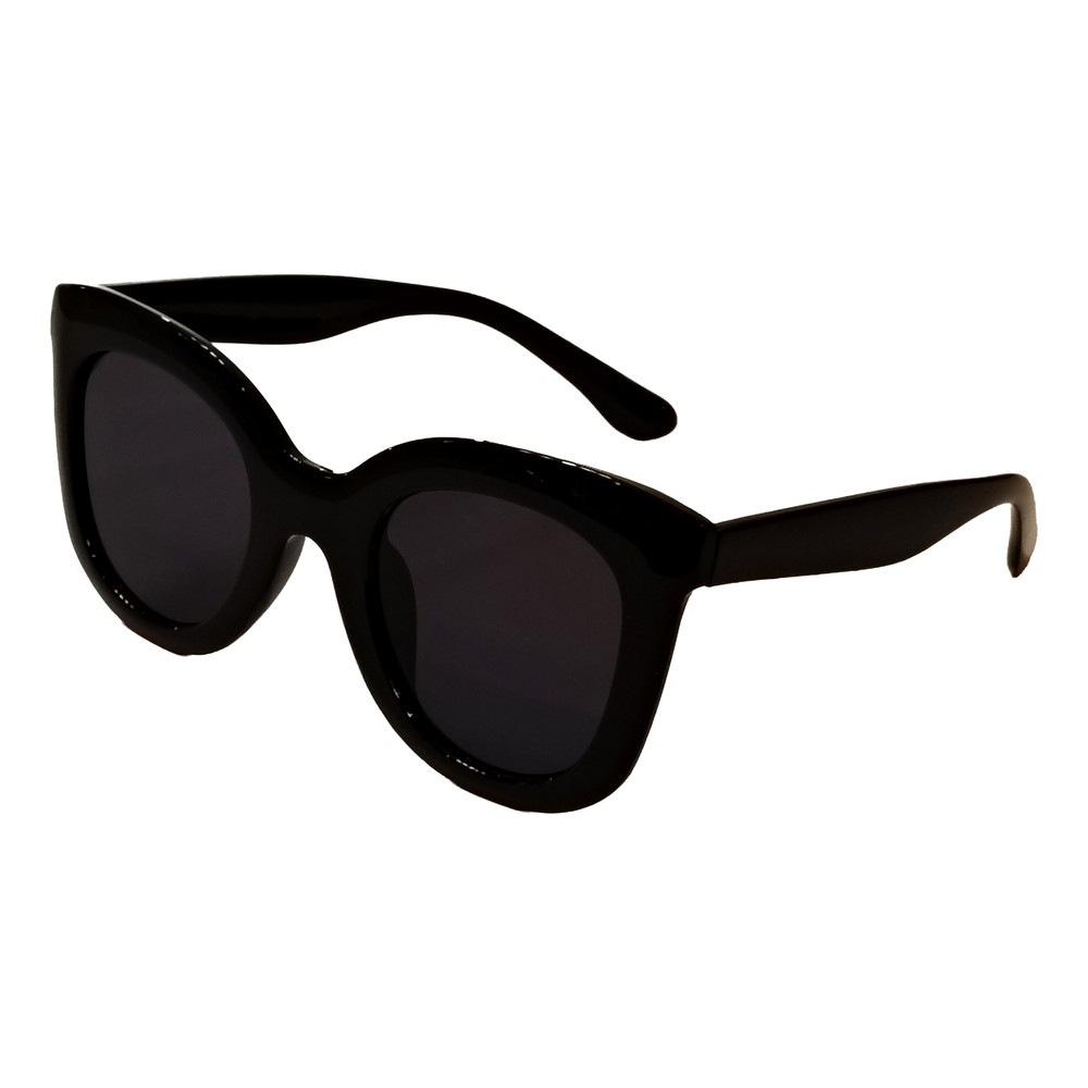 Black horn rimmed dark tinted sunglasses